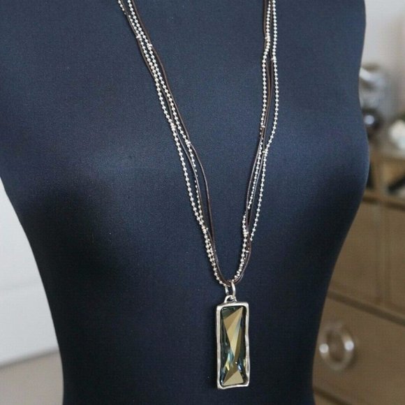 NWT Aqua Crystal Long CLASICOS Necklace RETIRED - Picture 5 of 8